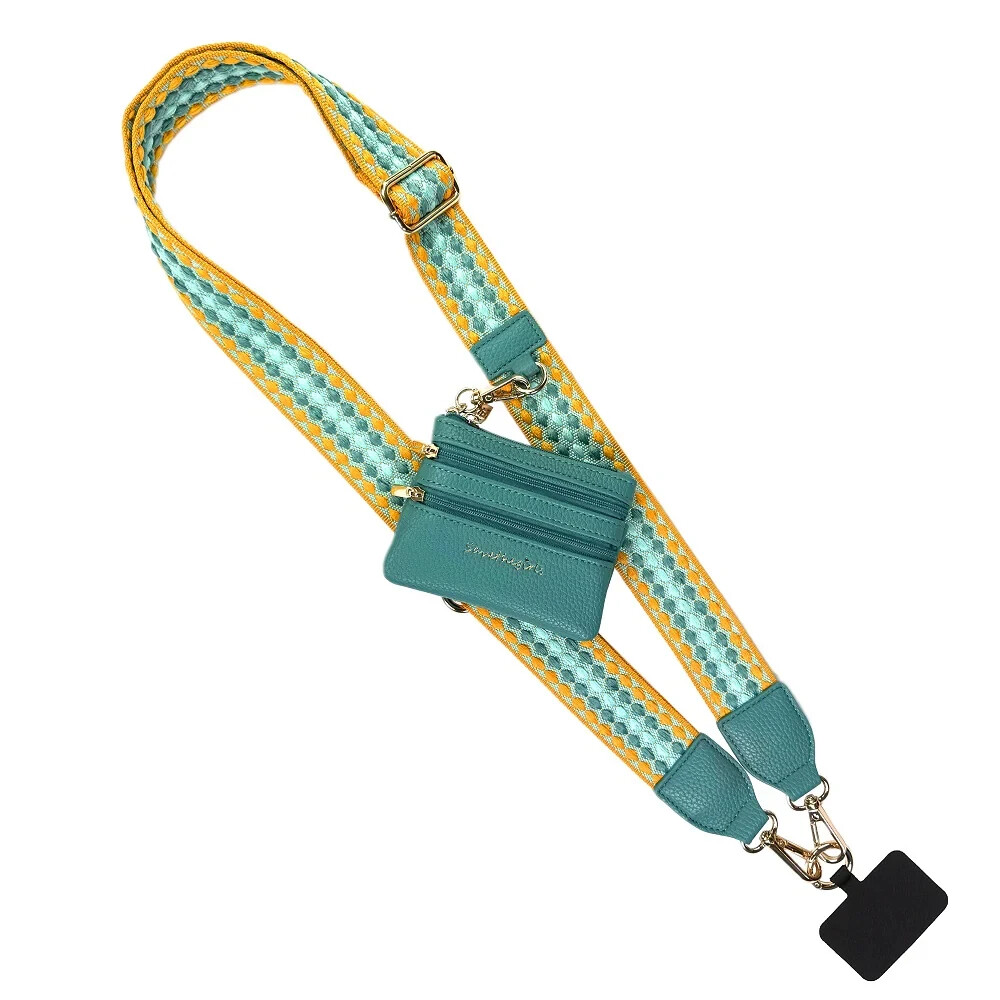 Aqua Blue & Orange Dot Pouch with Clip-On Phone Strap  