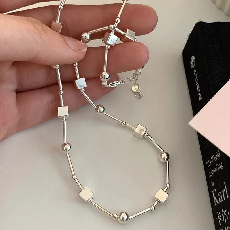 Geometric Beaded Square Choker Necklace Ladies Fashion Jewelry Gift Versatile