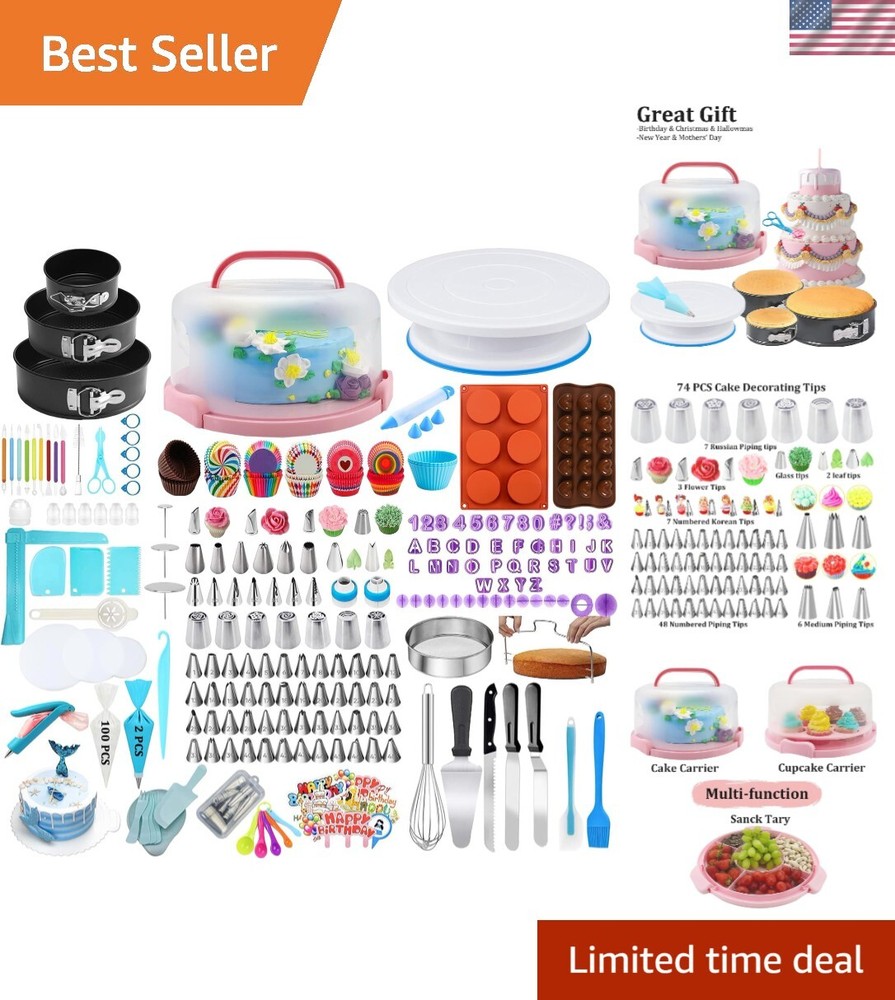 678-Piece Cake Decorating Kit with Carrier, Tools & Supplies for Baking Enthusiasts