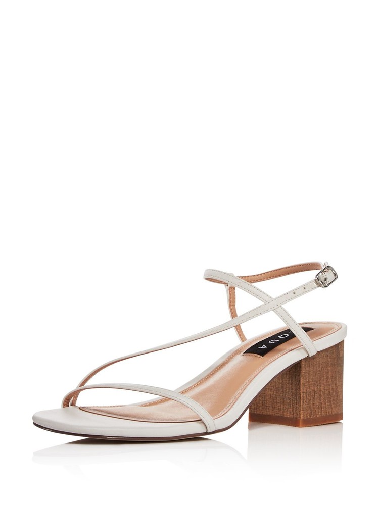 AQUA Womens White Strappy Amy Open Toe Block Heel Buckle Slingback Sandal 6 M