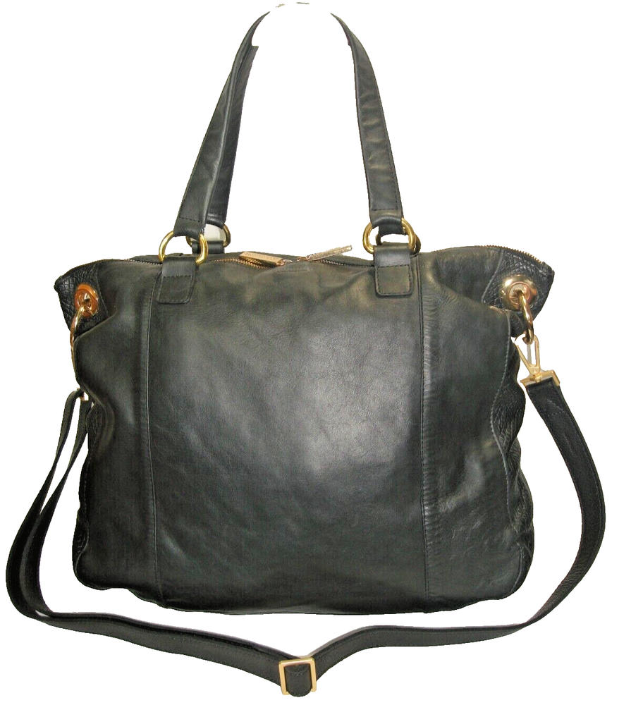 Hammitt Black Leather Boa Embossed Sides Suede Lined Satchel Shoulder Bag EUC!