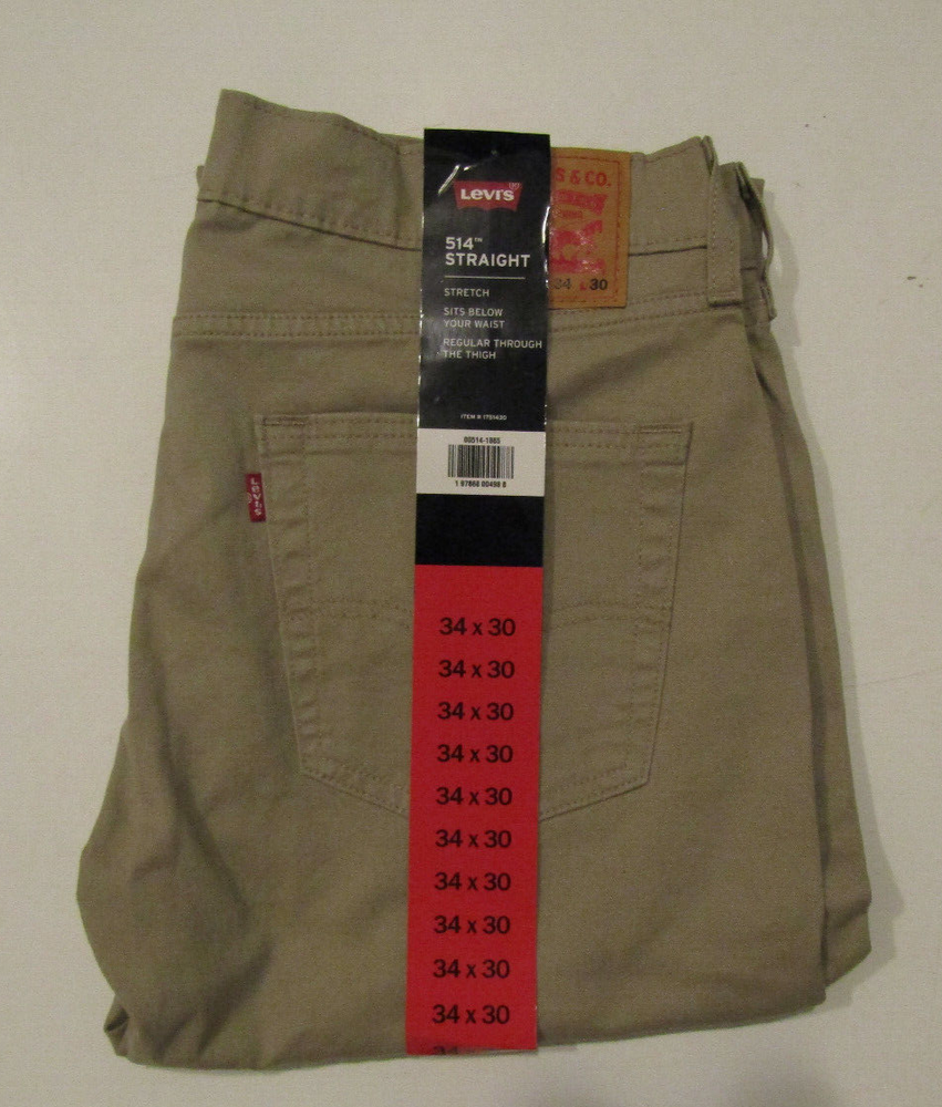 LEVIS 514 Straight Stretch Tan Khaki Mens Jeans Pants NWT Sz 36 W 32 L
