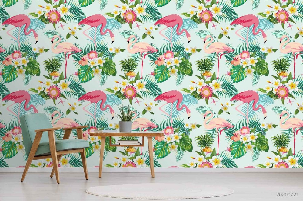 3D Flamingo Flower Leaf Pattern Wall Murals Wallpaper Murals Wall Sticker 29