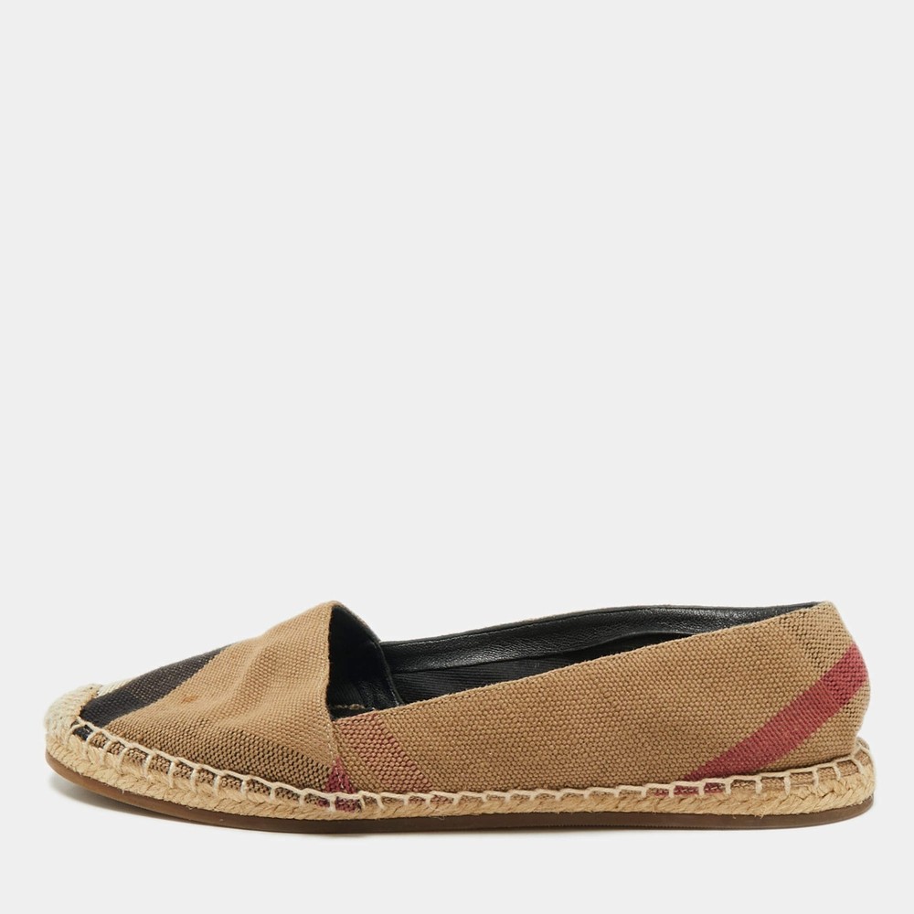 Burberry BrownBeige House Check Canvas Espadrille Flats Size 37