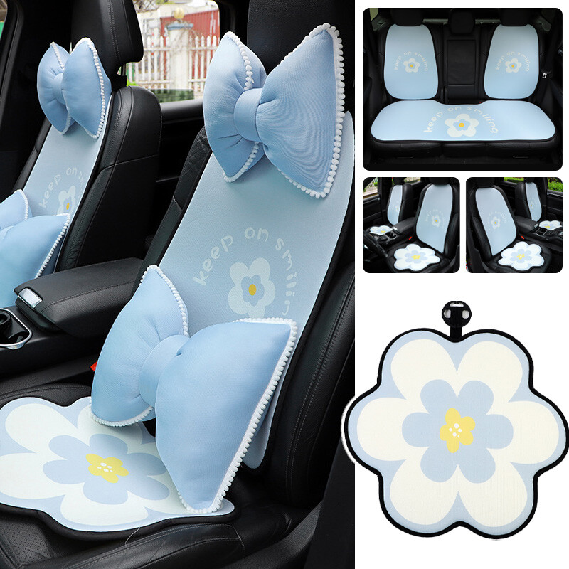 Universal Blue Kawaii Car Seat Cover Ice Silk Cushion Non-slip Protect Cushion