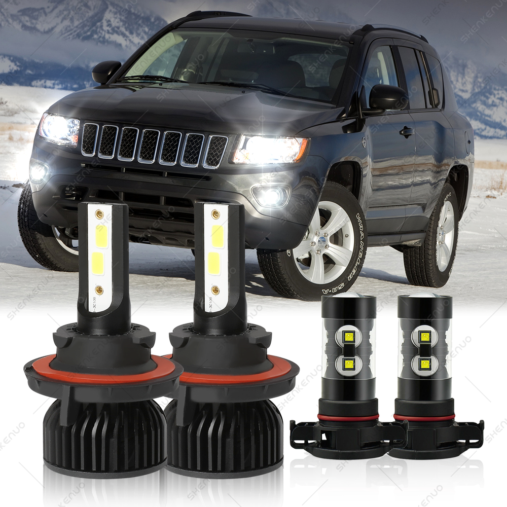 4x 9008 H13+5202 LED Headlight Fog Bulb High Low Beam For Jeep Compass 2010-2010