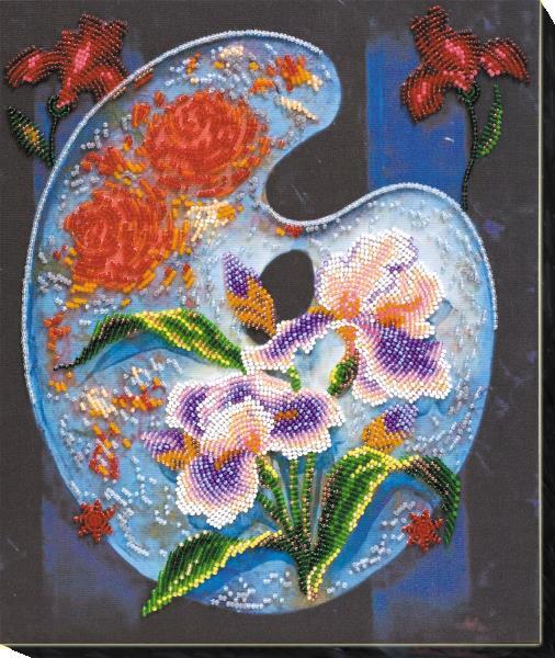 Bead embroidery kit Flower palette needlework kit Art canvas beadwork pattern