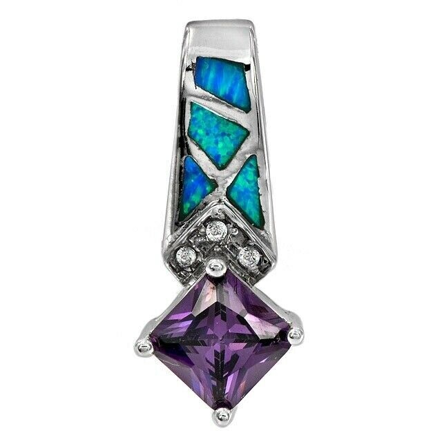 1CT Amethyst & Australian Opal Inlay 925 Sterling Silver Pendant Jewelry EO3