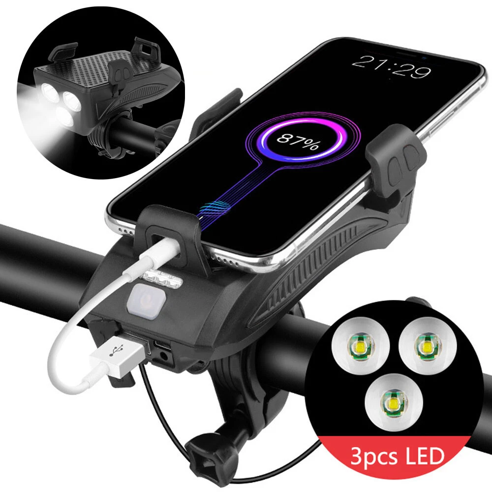 40,000LM Ultra-Bright USB Rechargeable LED Bike Headlight with Phone Mount & Built-in Power Bank – Perfect for Night Cycling and Emergency Charging