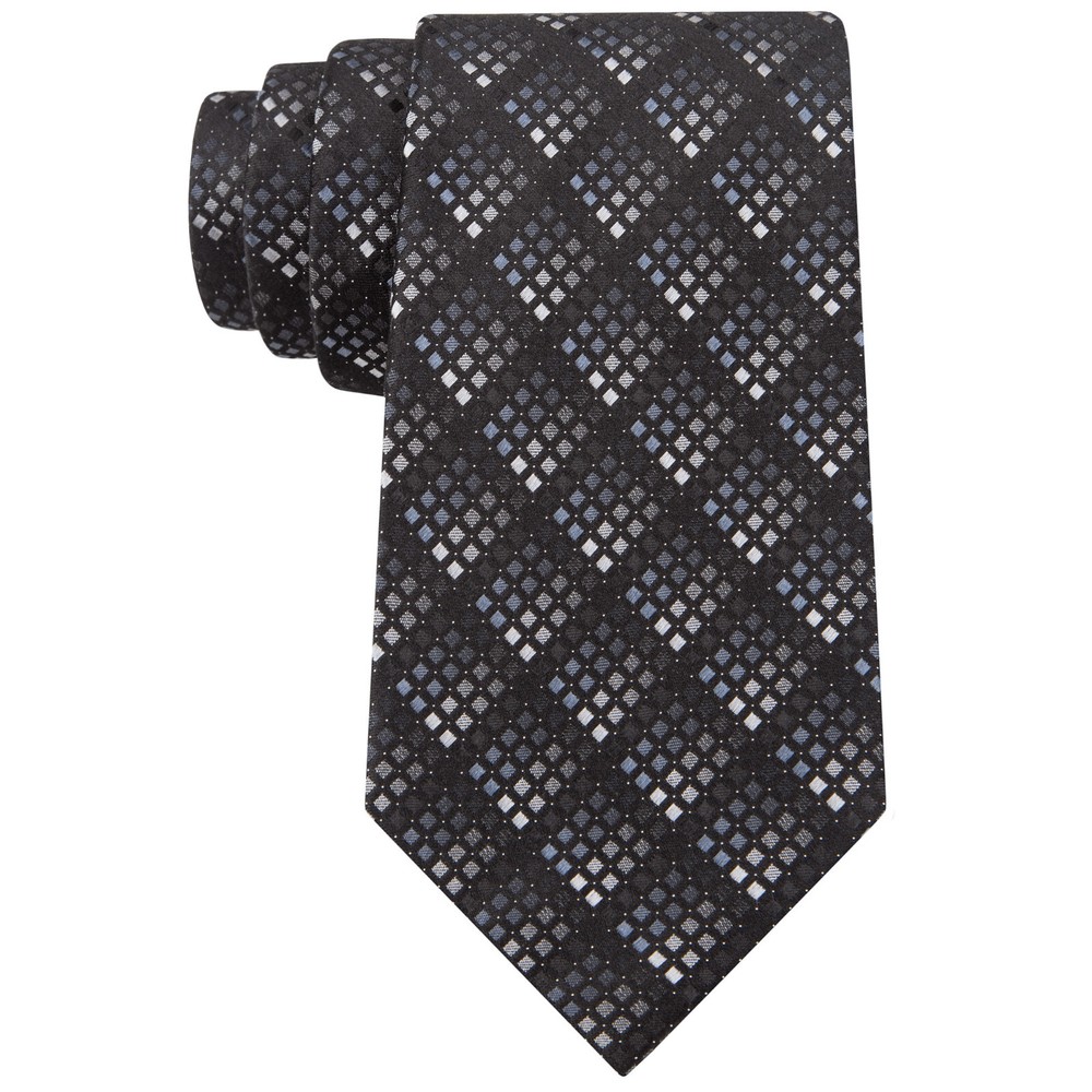 KENNETH COLE REACTION Black Gray Micro Grid Silk Classic Tie