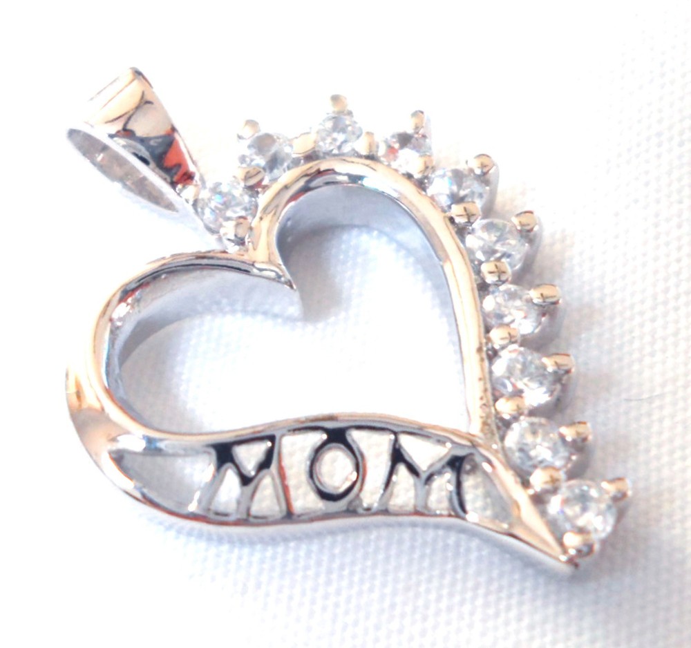 MOM Heart CZ Pendant in Sterling Silver for Mothers Day  -image