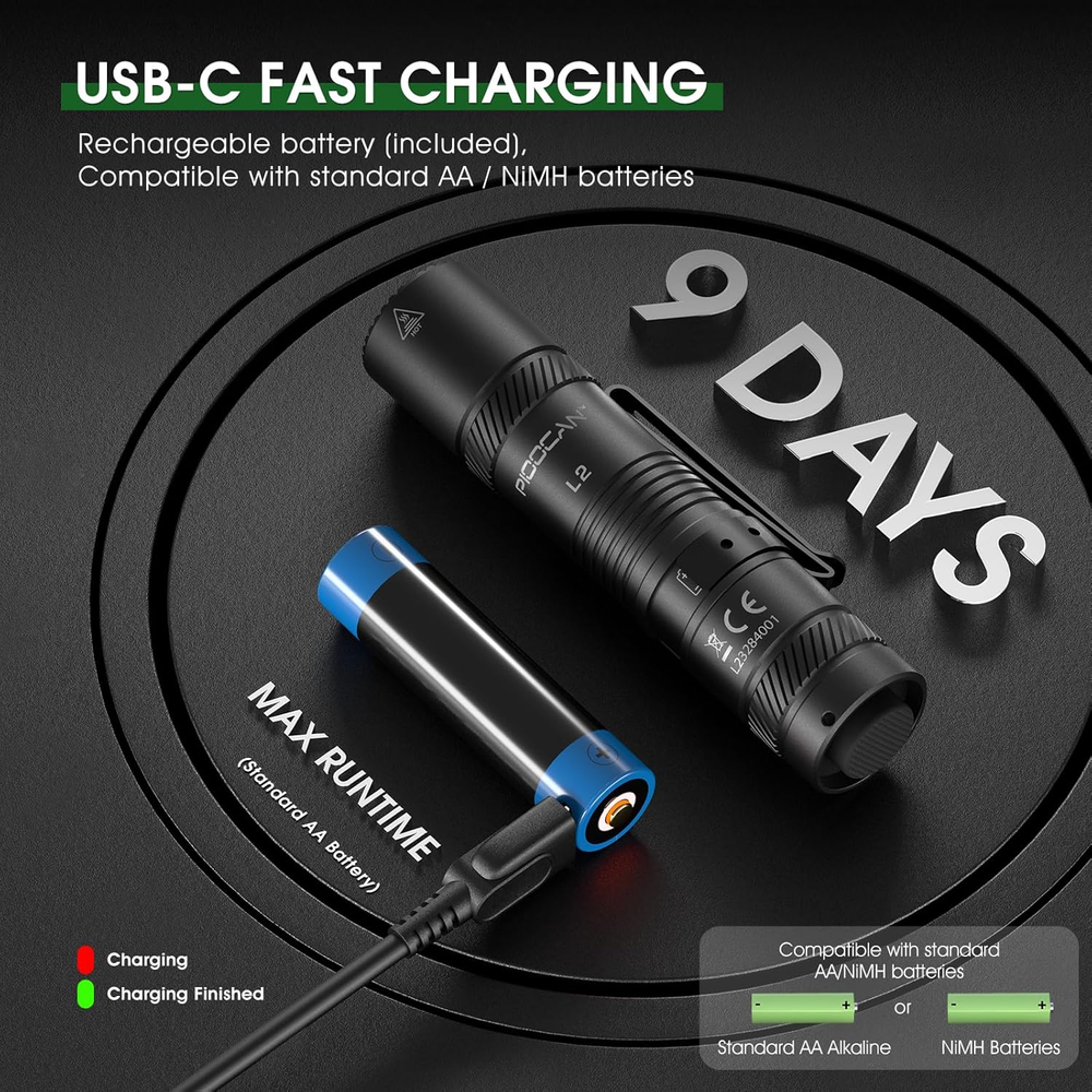 Rechargeable Flashlights 1200 Lumens EDC Flashlight, AA Pocket Flashlight Hig...