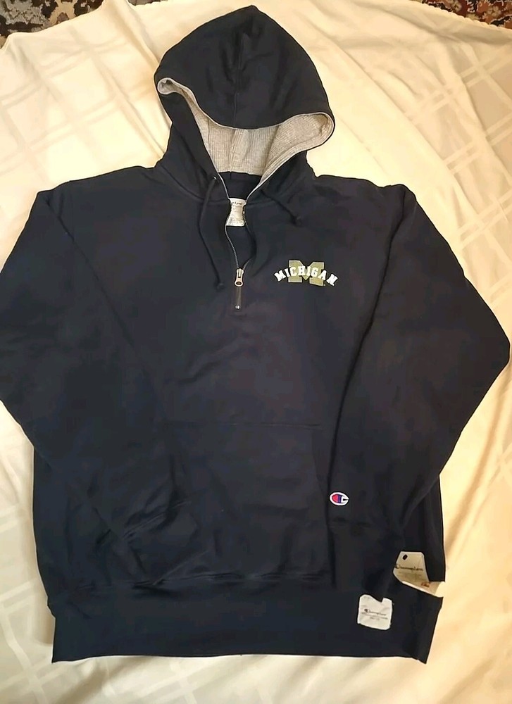 Michigan Wolverines Champion 1/4 Zip Hoodie Navy Size Large