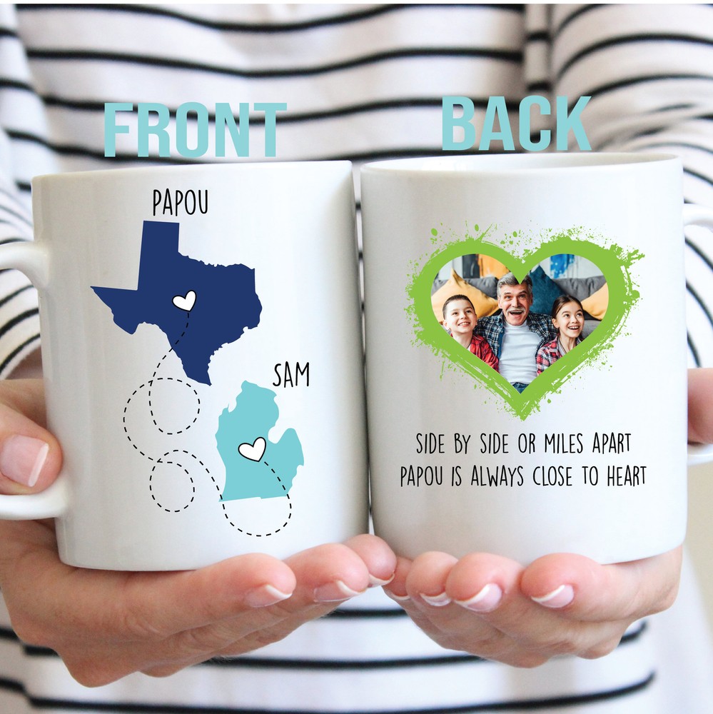 Personalized Gift For Papou Papou Forever Never Apart State To State Mug Long