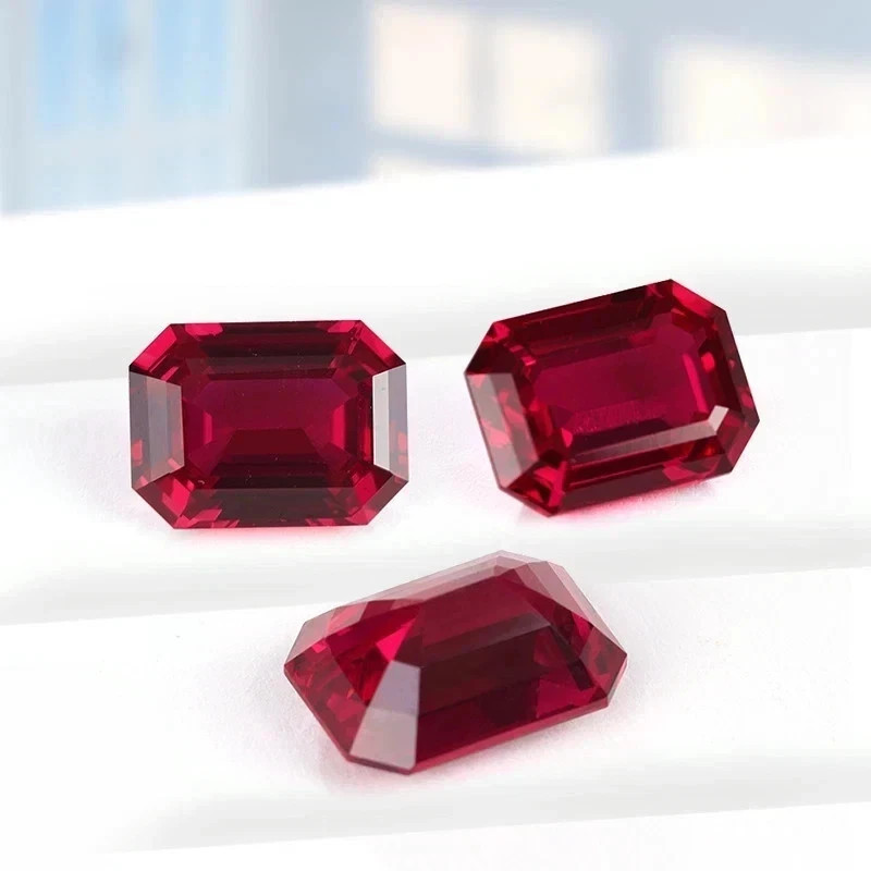 Natural Mozambique Blood Red Ruby 5-6 Ct Emerald Cut Certified GEMSTONE 15 Pcs