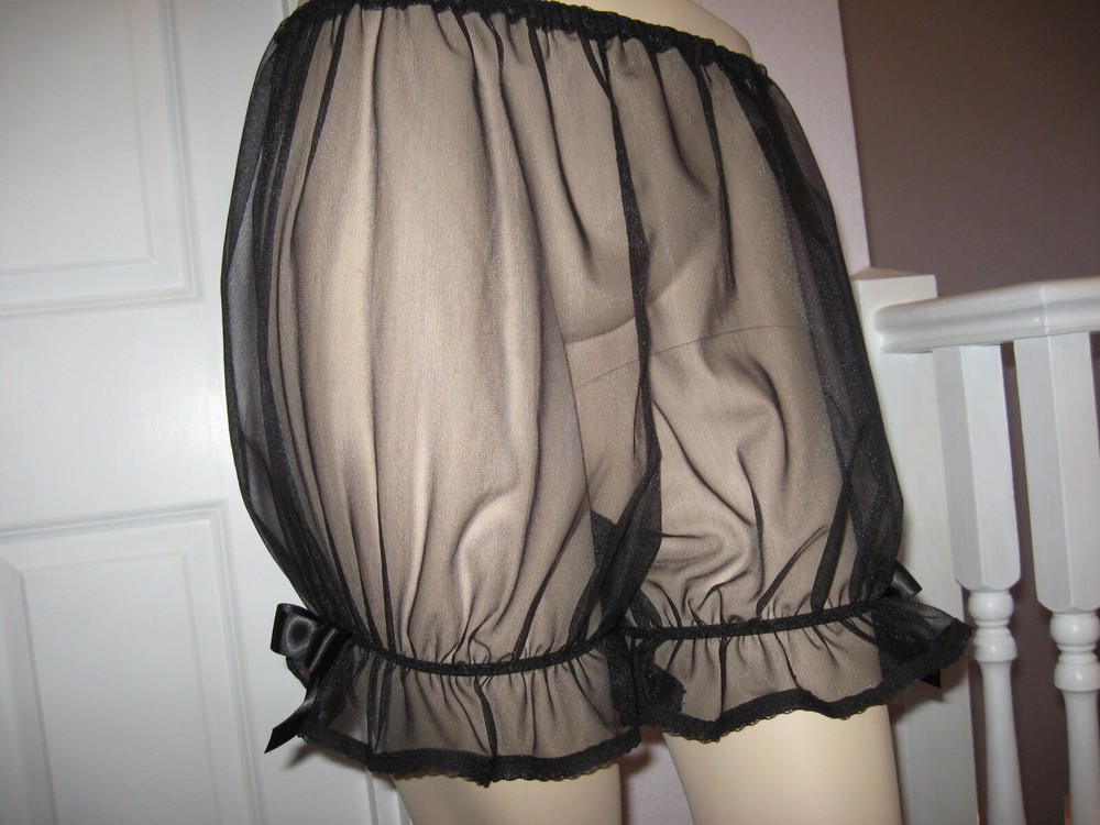 black Nylon Pantaloons Knickers Sheer Sissy lace Adult  bloomers Pants feminine