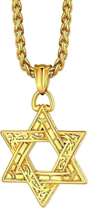 18K Gold Plated Star of David Necklace for Women Men Pendant Jewish Jewelry Gift