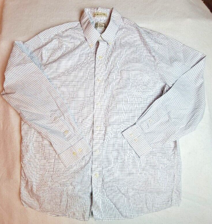 Men's Large Blue White Check Plaid Long Sleeve Wrinkle-Resistant Shirt by LL Bean