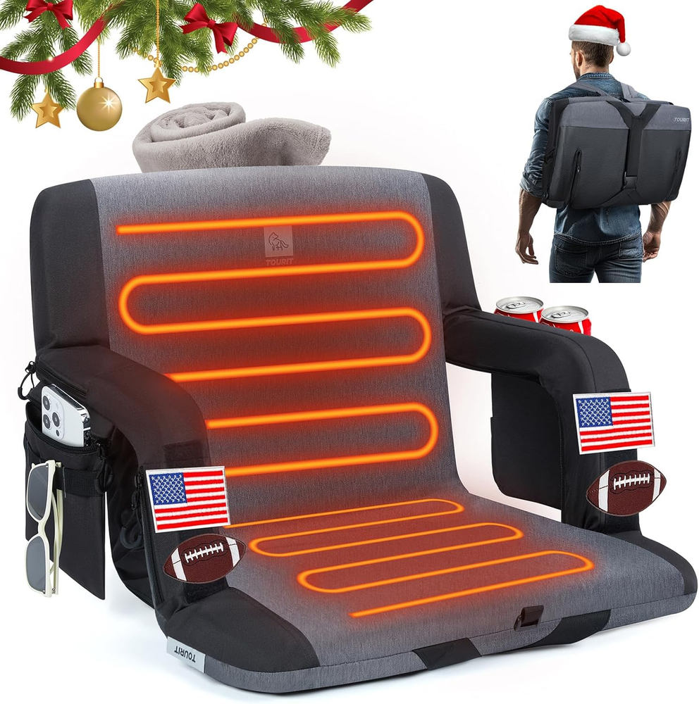 Heated Stadium Bleacher Seats with Back Support and Cushion，24”Wide 3 Level Heat