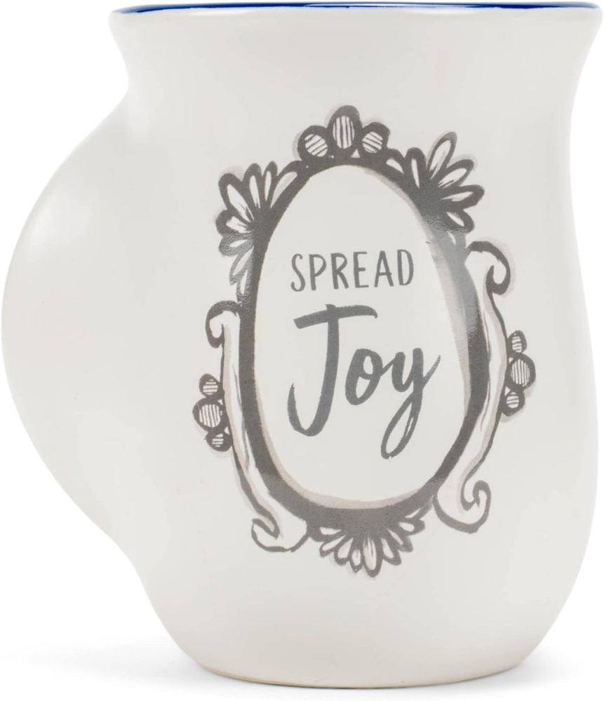 Flourish Navy Blue 14 Ounce Ceramic Stoneware Handwarmer Coffee Mug, Spread Joy