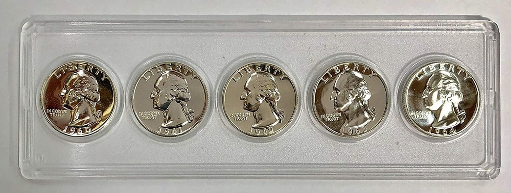 1960 1961 1962 1963 1964 Washington Silver Proof Quarters - 5 Coin Lot in holder