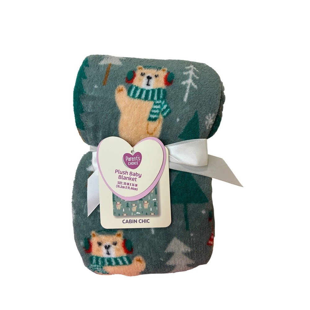 Parents Choice Plush Baby Blanket Cabin Chic Bear Trees 30x36