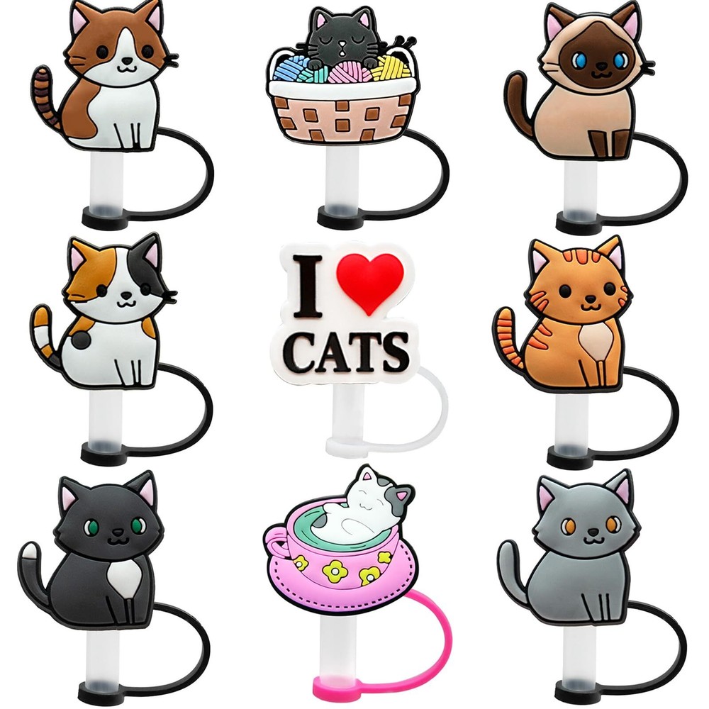 Cute Cat Straw Cover Cap for Stanley 20 & 30 Oz Tumblers, 7-8mm Tips