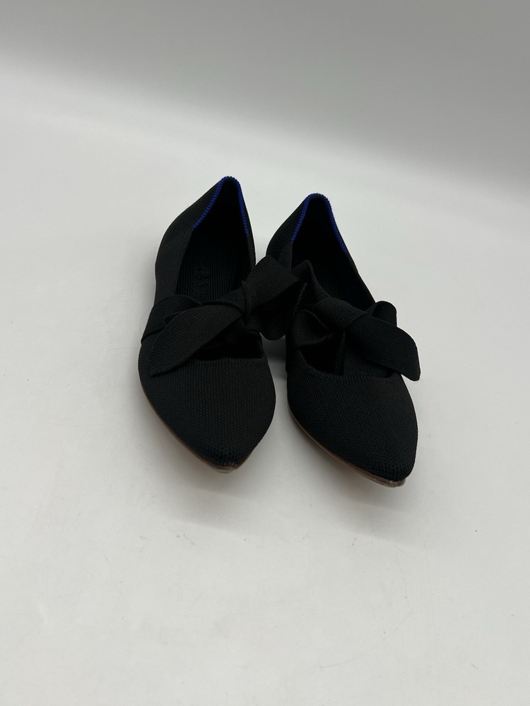 Rothy's The Point Women’s 6 Black Knit Bow-Tie Mary Jane Ballet Flats Shoes.