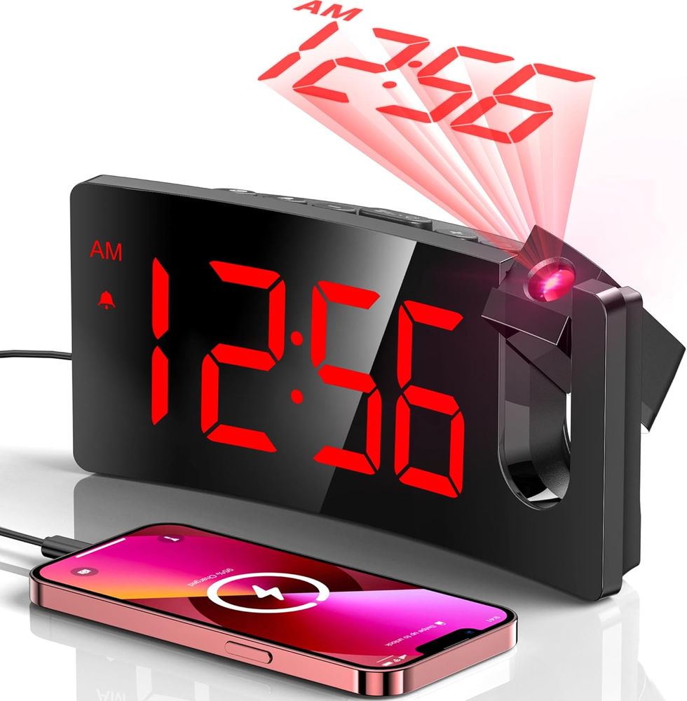 GOLOZA Modern 180° Rotating Digital Projection Alarm Clock with Curved Design