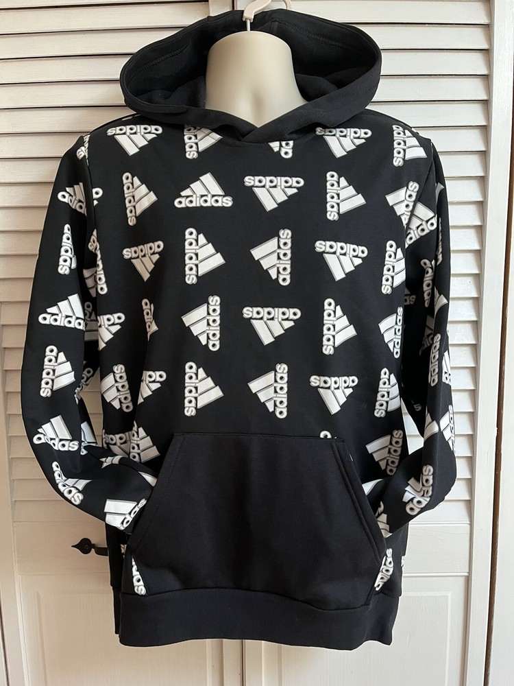 ADIDAS Hoodie BLACK ALL OVER PRINT Hooded SWEATSHIRT Men’s SZ Medium NWT