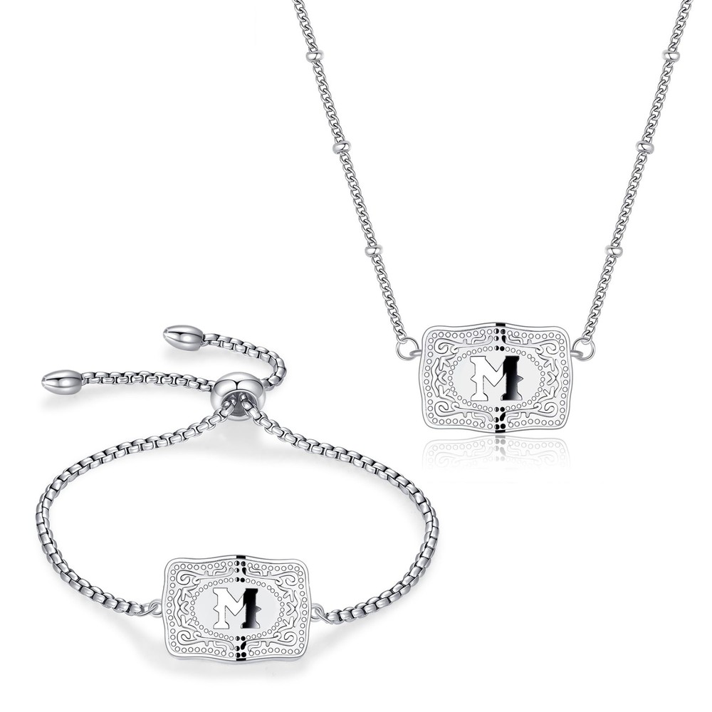 2-Piece Initial Belt Buckle Necklace & Bracelet Set in 18K Gold for Women