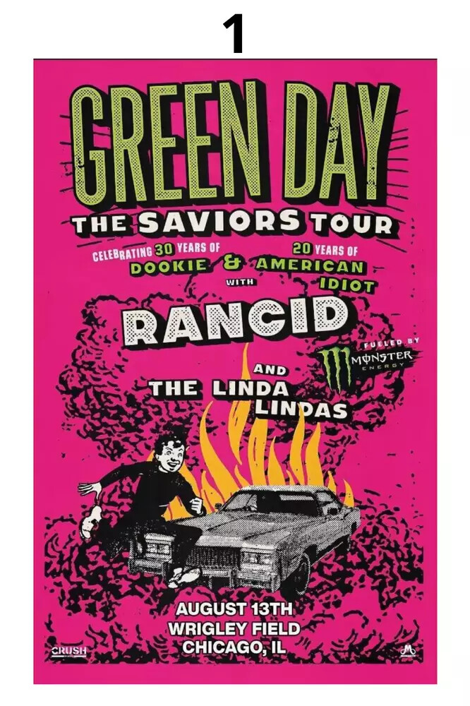 Green Day 2024 2025 Saviors Tour Chicago August Concert Poster