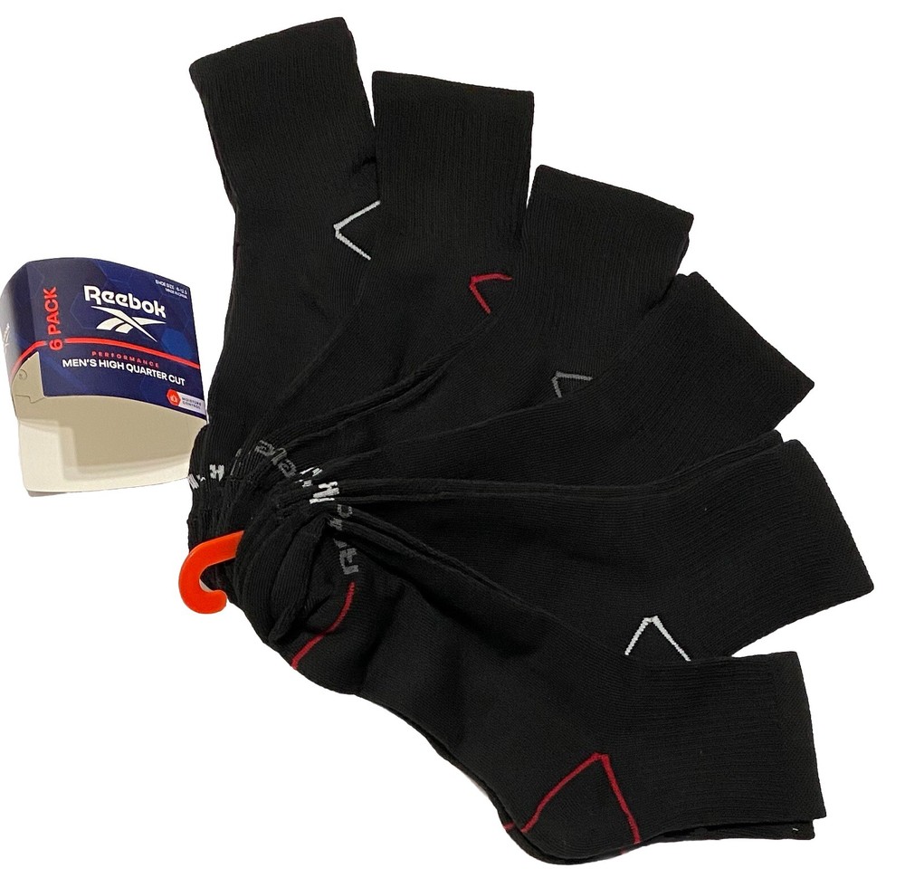 Reebok  Men's  6-Pair High Quarter Cut  Socks  Black