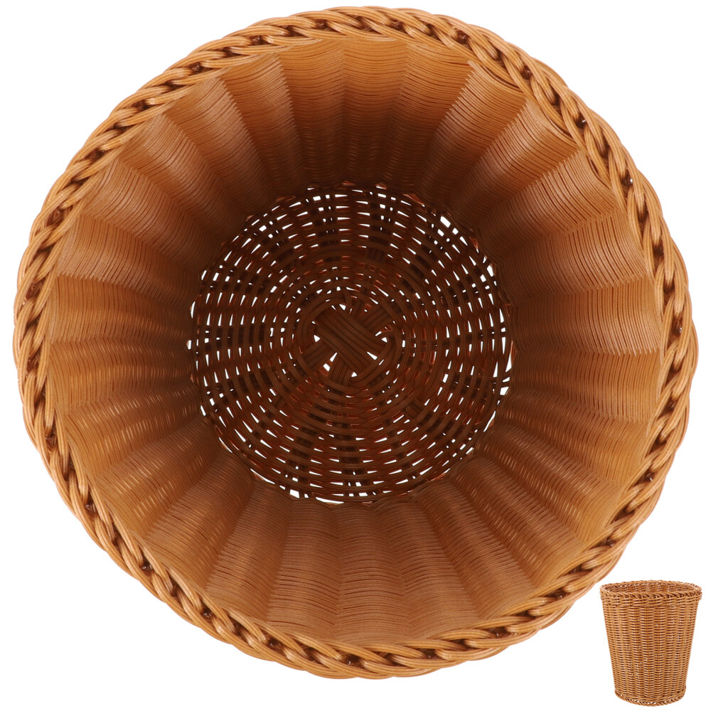 White Wicker Trash Can Woven Basket Rattan Bedroom Sundries Office