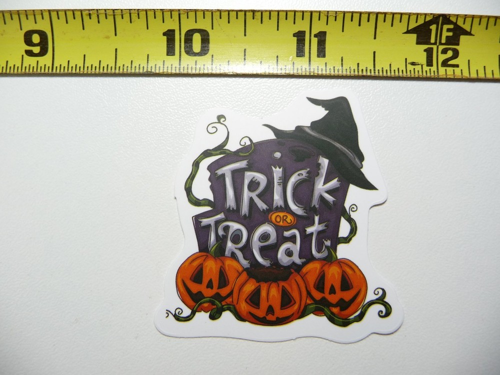 HALLOWEEN TRICK OR TREAT HEADSTONE PUMPKINS HAT STICKER DECAL FALL SEASON