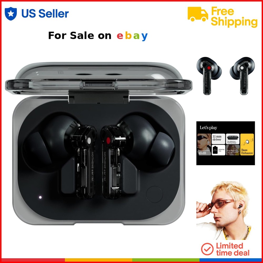 Wireless Earbuds Hybrid Noise Cancelling Hi-Res Audio Dual Microphones Black