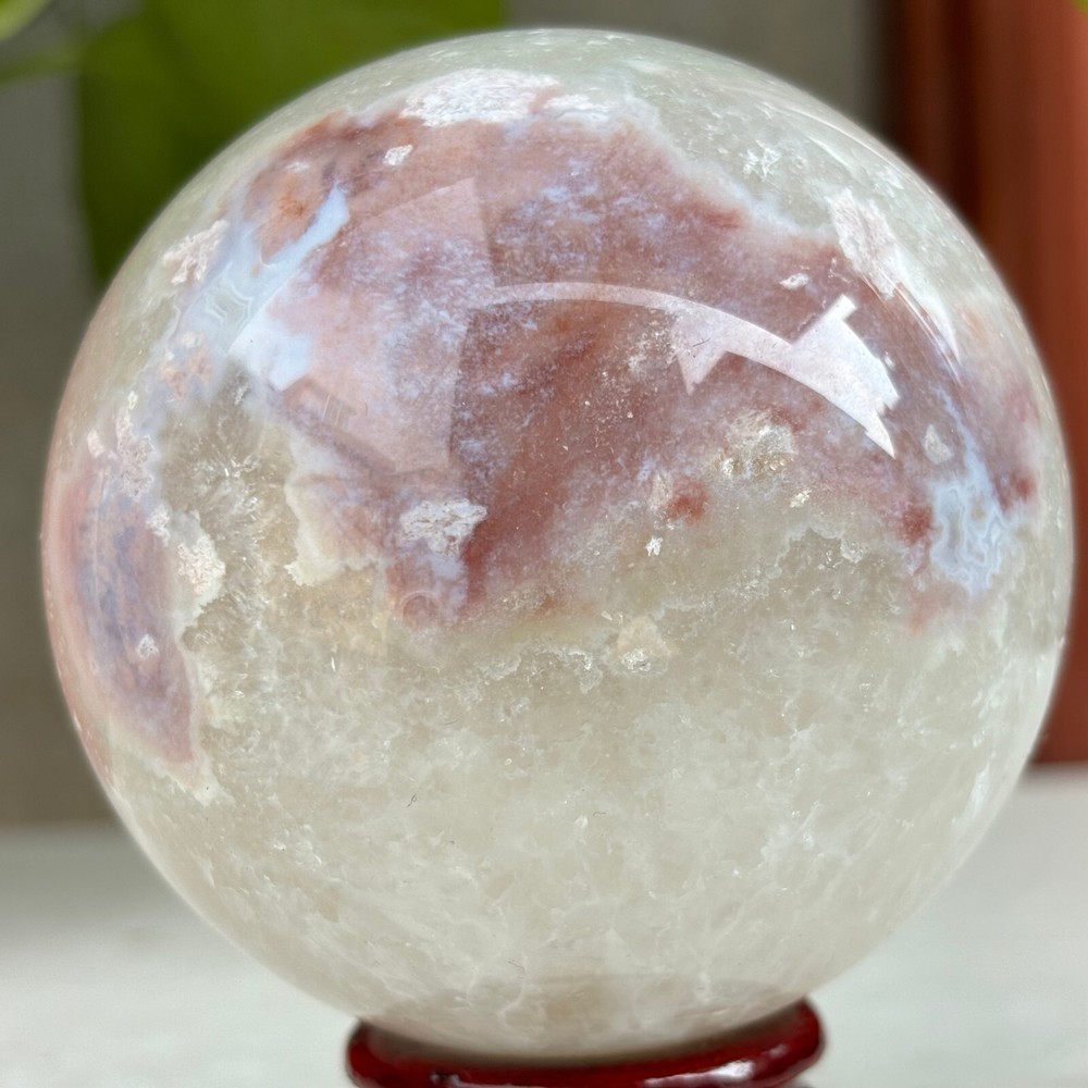 620g Natural Sakura Agate Quartz Sphere Crystal Ball Reiki Healing Decoration