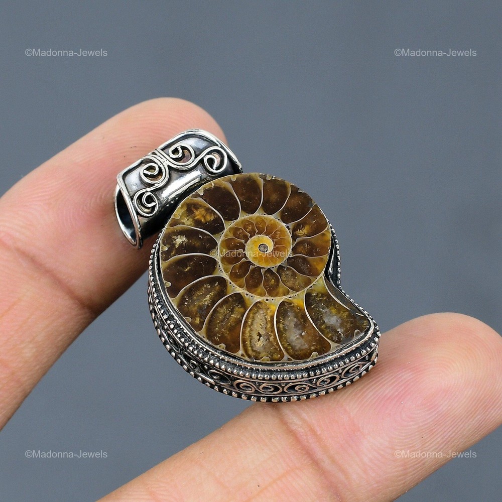 Mothers Day Sterling Silver Ammonite Fossil Sister Vintage Pendant Gift-image