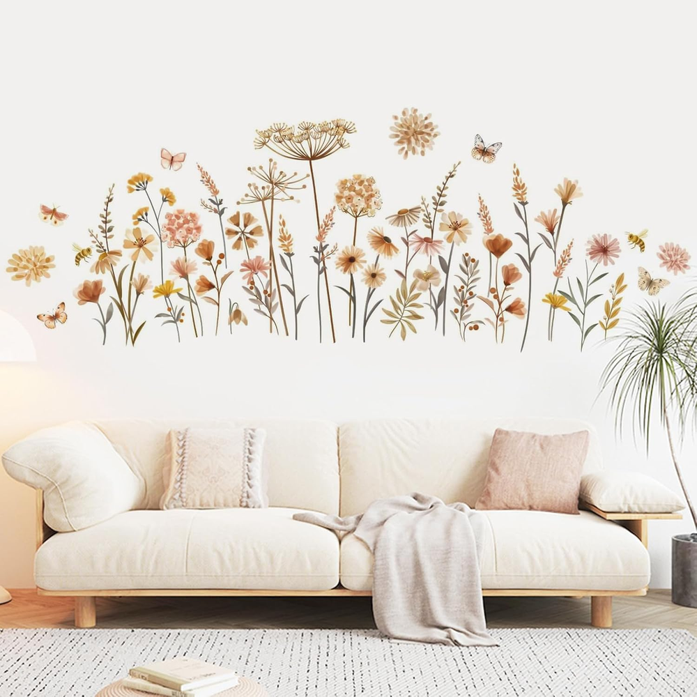 Boho Flower Wall Decals - Peel and Stick Wall Decals Boho Decor, Wildflower Gard