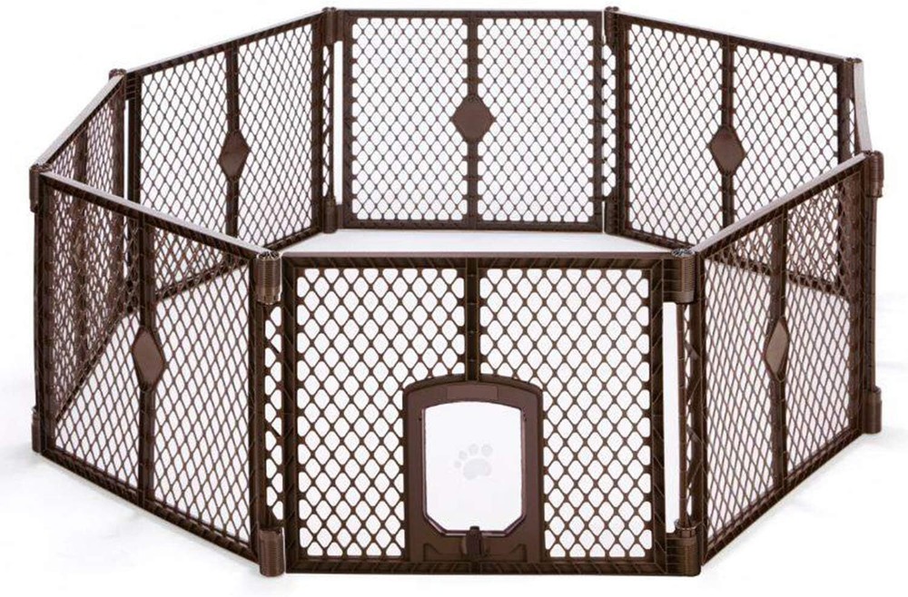North States MyPet Petyard Passage: 6.5 Ft. Wide 8-Panel w/ Pet Door, Brown