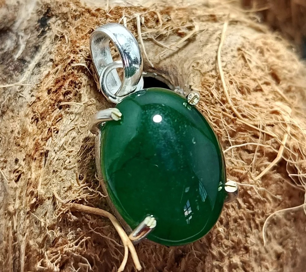 22.20 Ct Certified Emerald Silver Oval Cabochon Pendant Gemstone