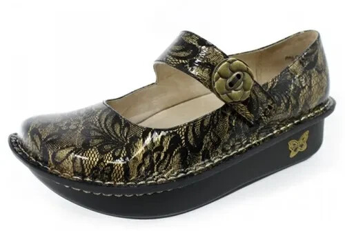 Alegria  black gold Paloma lace leather retro pinup mary jane shoes EU37, US 7