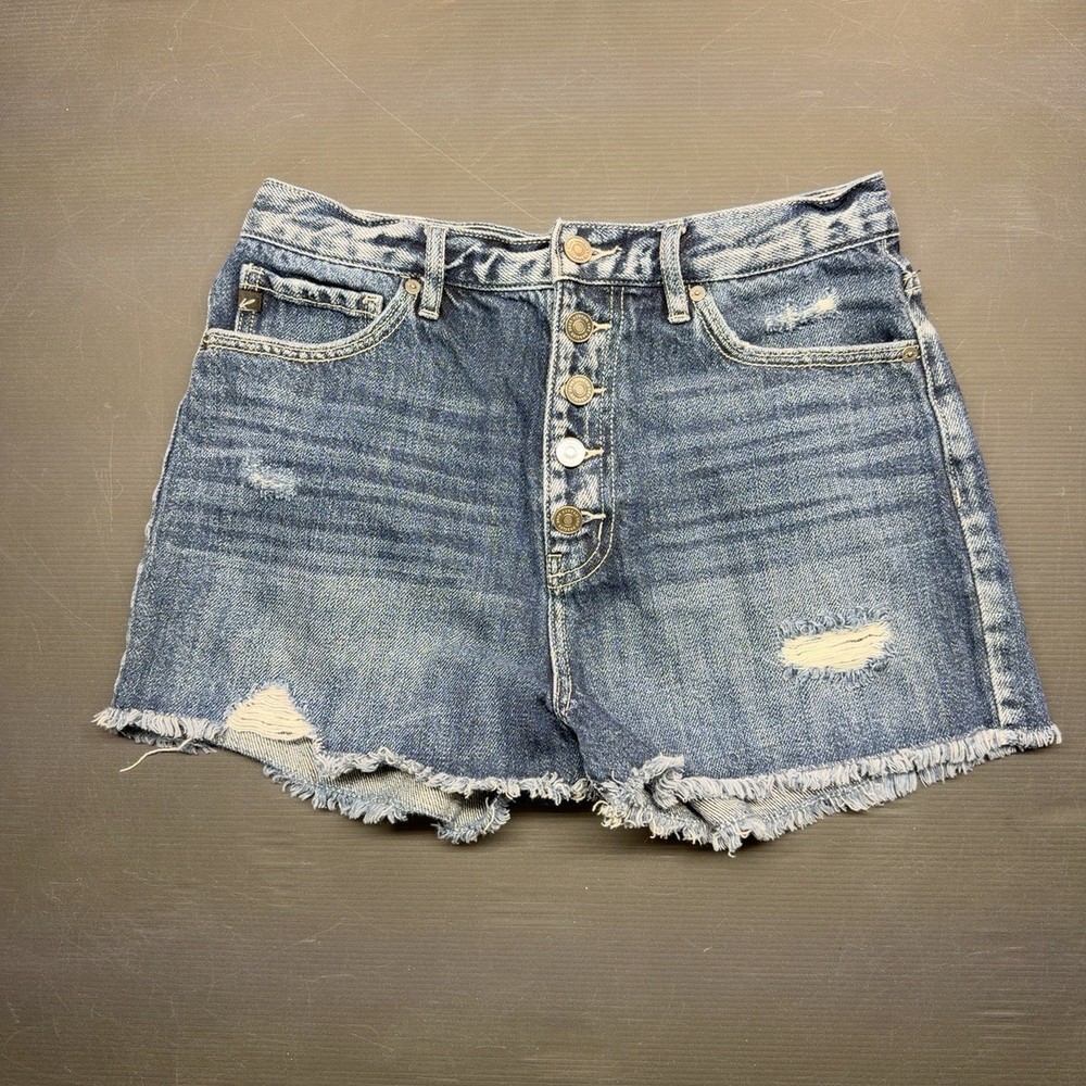 KanCan Jean Shorts Women Size Large High Rise Button Fly Distressed Denim