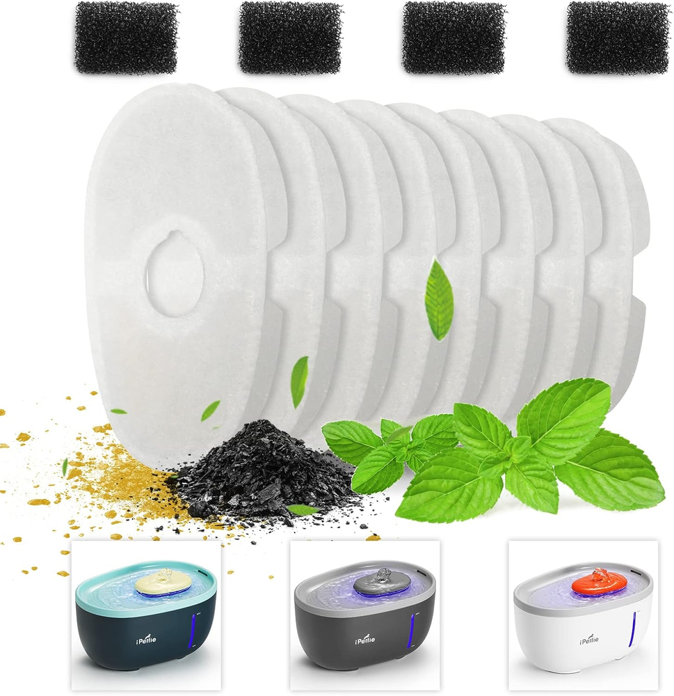 Water Fountain Filters - 8PCS Carbon and 4PCS Foam Filters for Avocado Fountain,