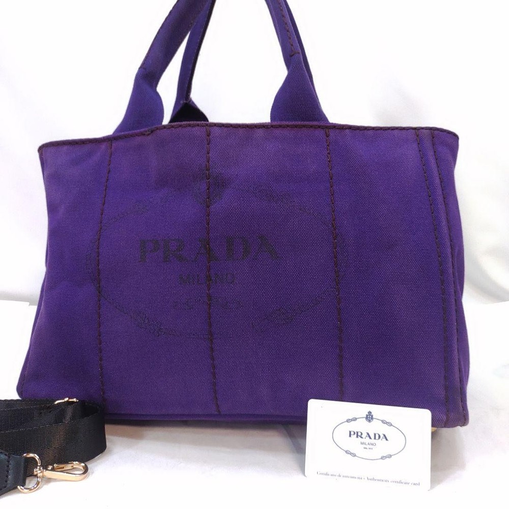 Prada Canapa 2Way Shoulder Bag Big Logo Purple Canvas