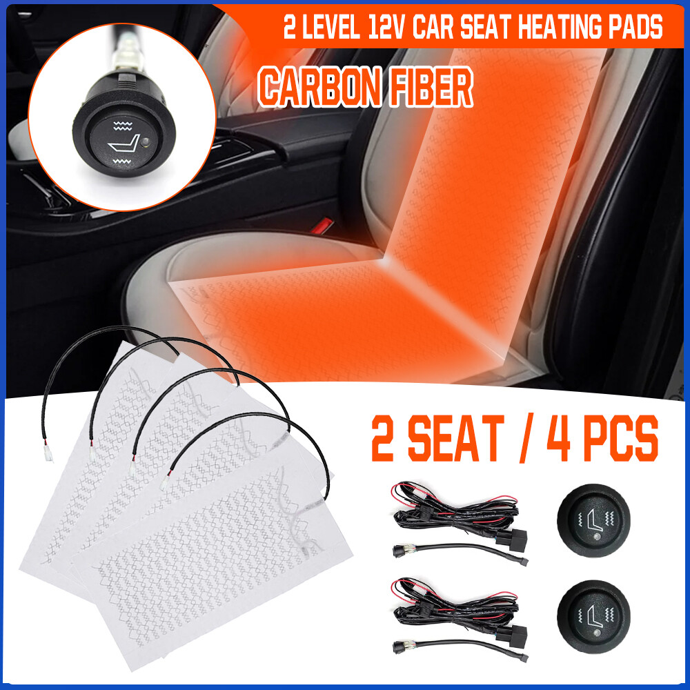 12V Universal Seats Carbon Fiber Heated Seat Heater Pad Kit 2 Level Adjustment