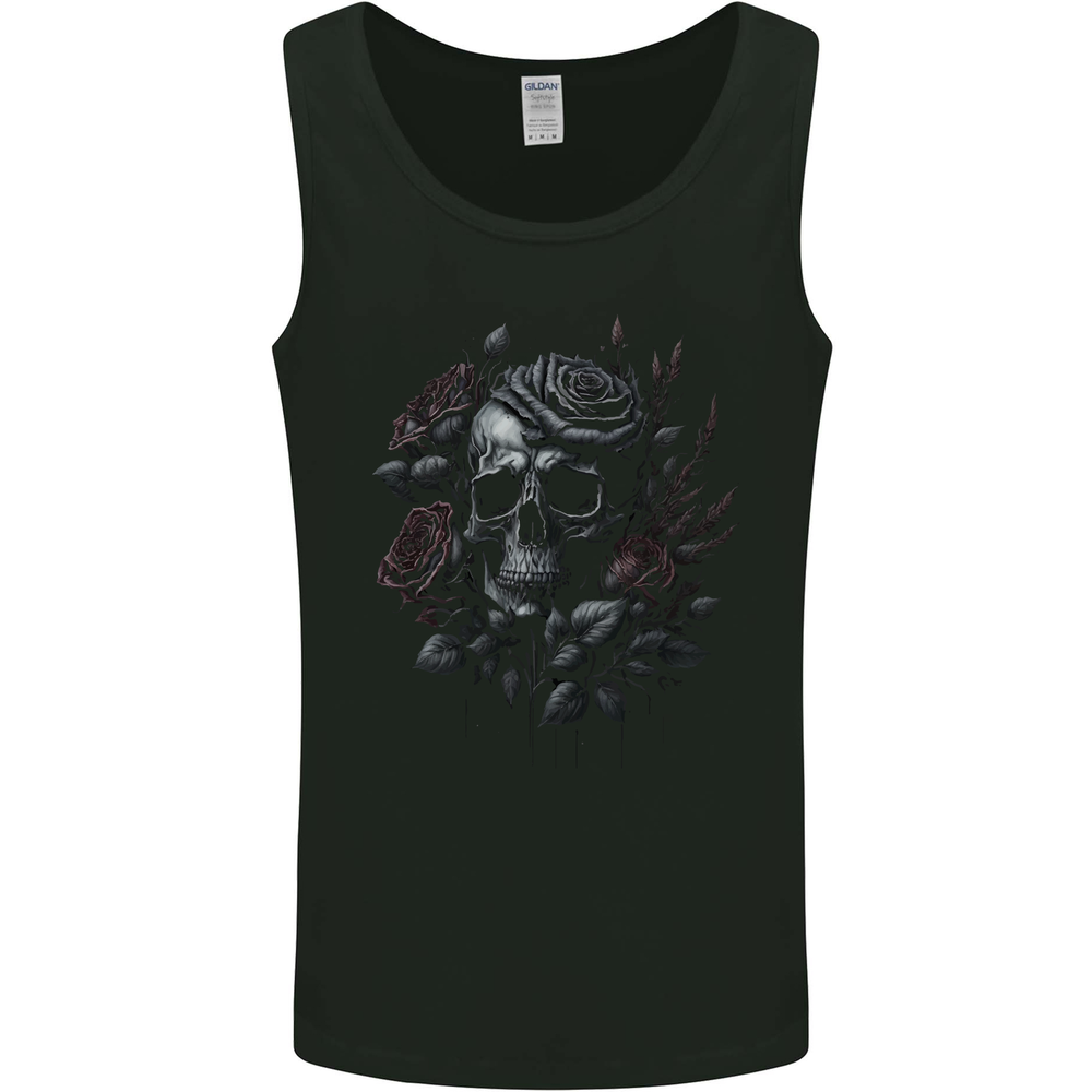 A Gothic Skull With Flowers Roses Mens Vest Tank Top