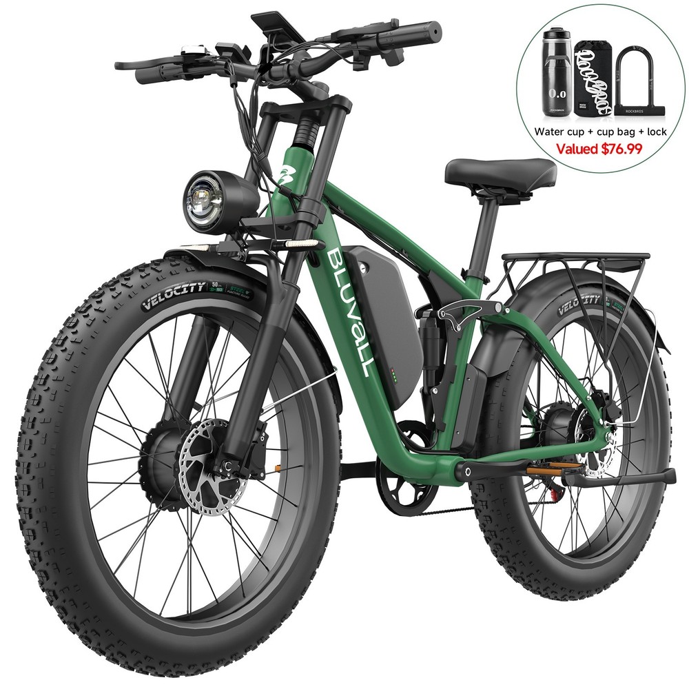 3000W 52V Electric Mountain Bike for Adults with 26 Fat Tires and Full Suspension