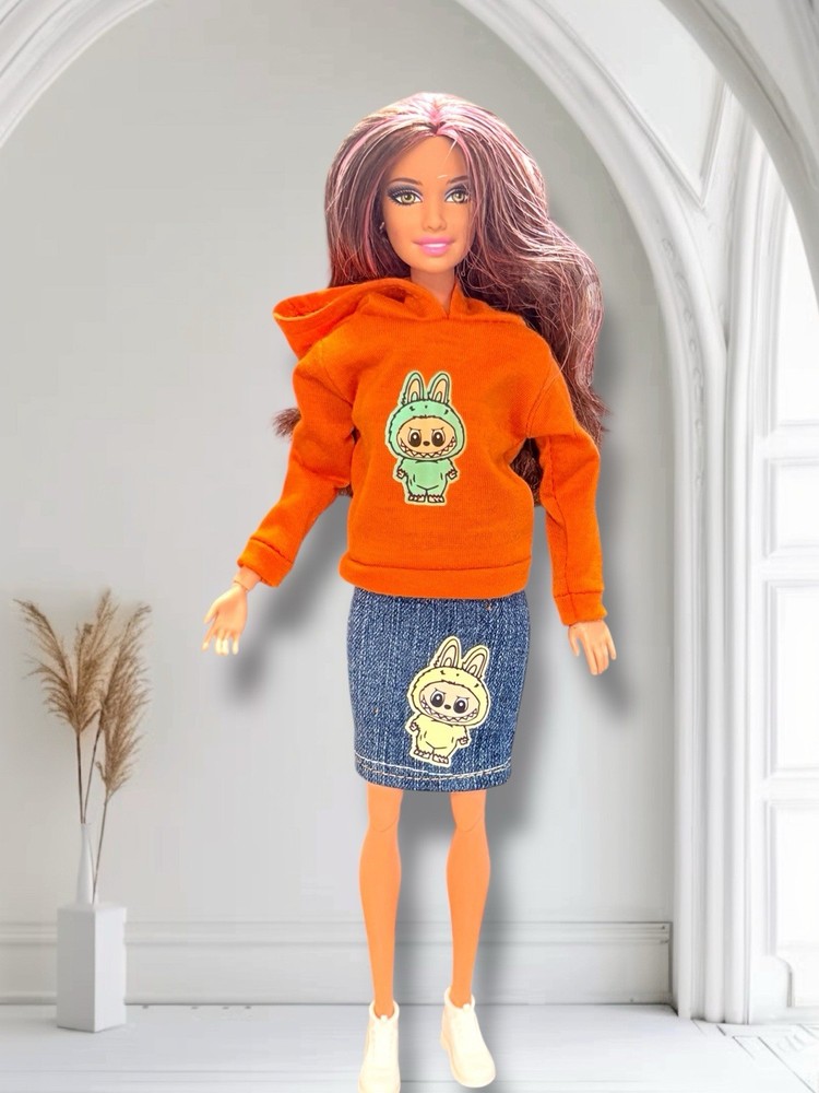 Labubu Inspired Hoodie & Recycled Denim Skirt- Doll Not Included