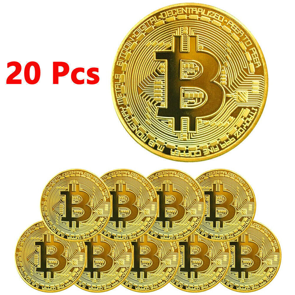 20pcs Metal Gold Plated Bitcoin Coin Souvenir Coin Art Collection BTC Gift